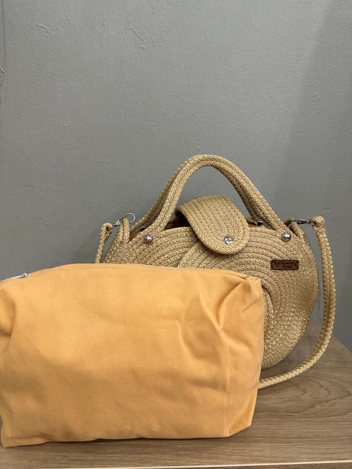 Bej Örgü Bohem Kadın Çanta - Görsel 2