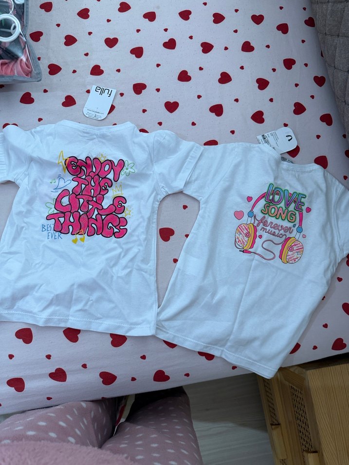 Beyaz Kız Çocuk Baskılı Kısa Kollu Tişört - Görsel 4