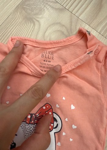 6-9 Ay Beden pembe Renk Kız Çocuk Pembe Kısa Kollu Baskılı Tişört