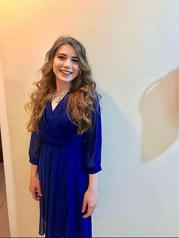 Saks mavi şık abiye elbise