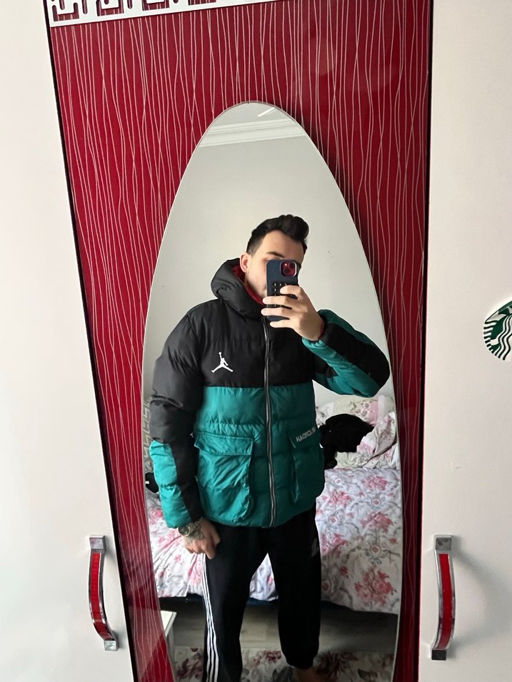 Jordan Erkek Siyah Yeşil Fermuarlı Mont - Görsel 2