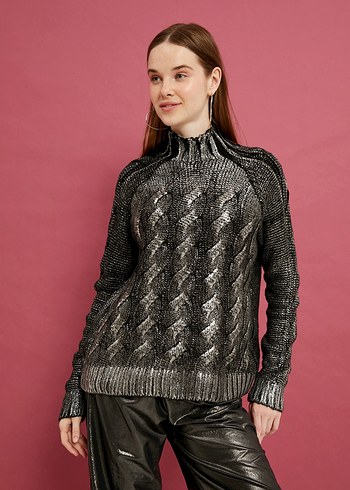 Koton Siyah Desenli Kazak - Görsel 3