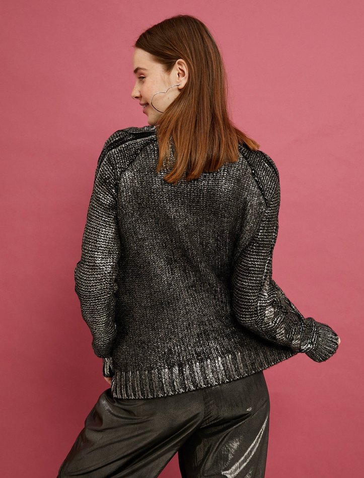 Koton Siyah Desenli Kazak - Görsel 4