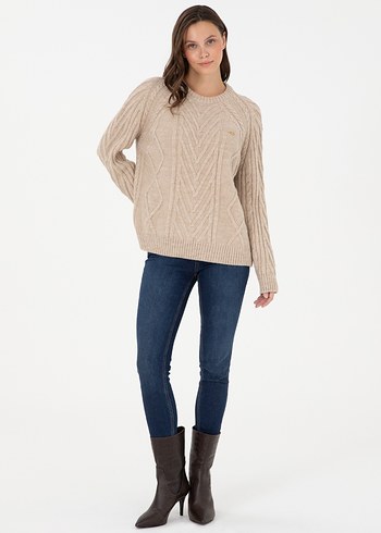 U.S. Polo Assn Kadın Kum Rengi Kazak - Görsel 4