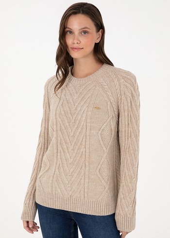 U.S. Polo Assn Kadın Kum Rengi Kazak - Görsel 3