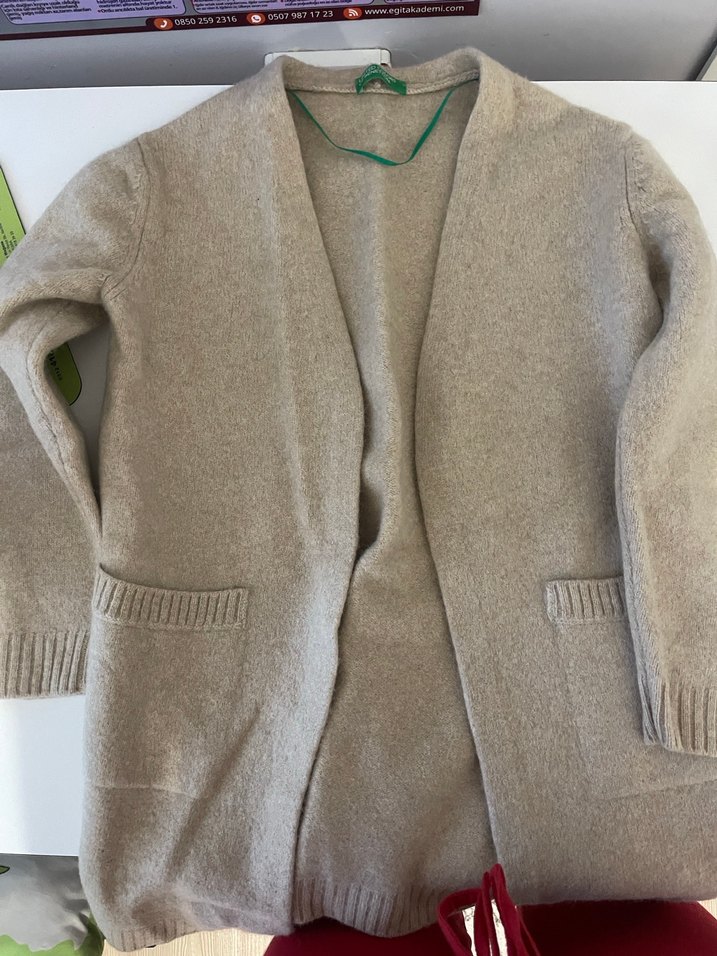 Benetton Sütlü Kahve Yün Hırka - Görsel 4