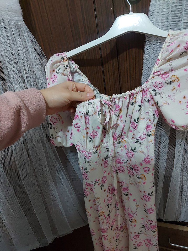 Pembe Çiçekli Uzun Bohem Elbise - Görsel 2