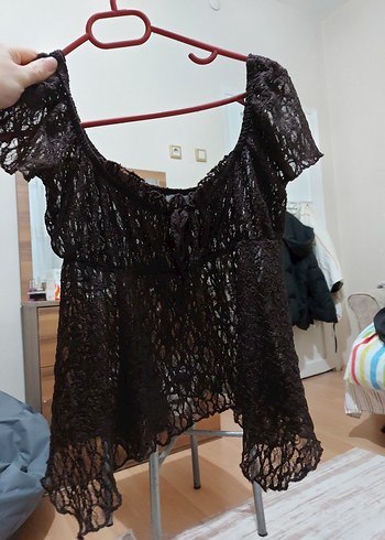 Dantelli acı kahve etek ve dantelli üst takım - Görsel 2