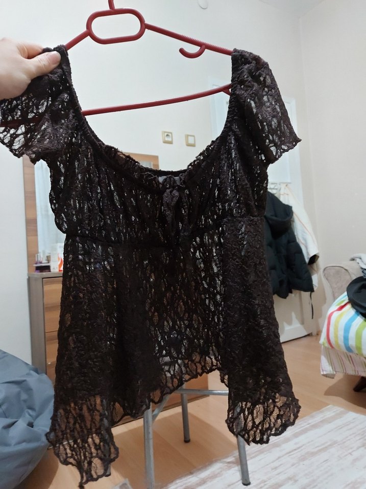 Dantelli acı kahve etek ve dantelli üst takım - Görsel 2