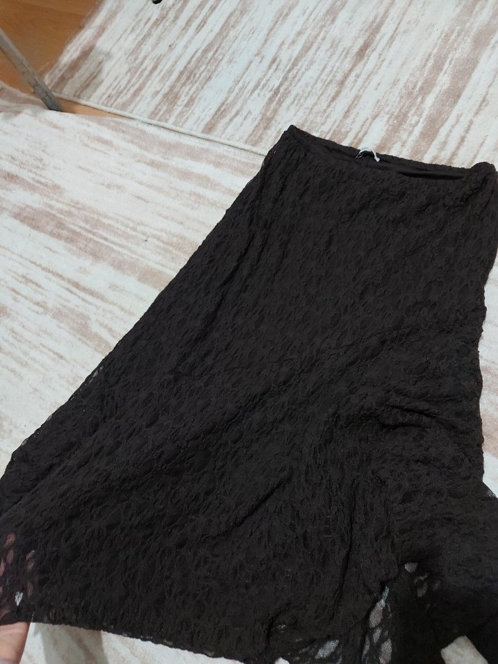 Dantelli acı kahve etek ve dantelli üst takım - Görsel 3