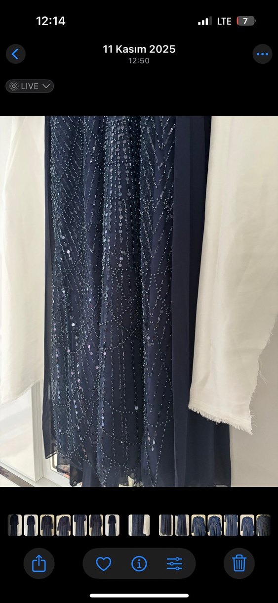 Lacivert Uzun Kollu Drapeli Abiye Elbise - Görsel 4