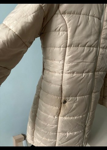 Bej Kadın Midi Kışlık Mont Kürklü Yakalı - Görsel 3