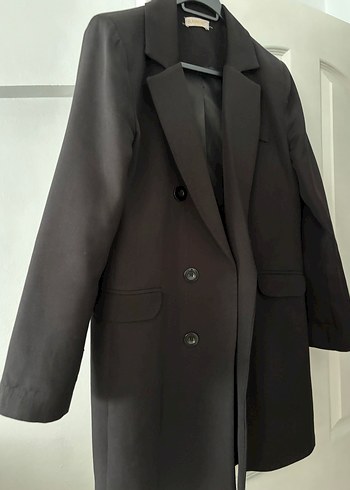 Siyah Kadın Ofis Blazeri, Düğmeli, Normal Boy - Görsel 3