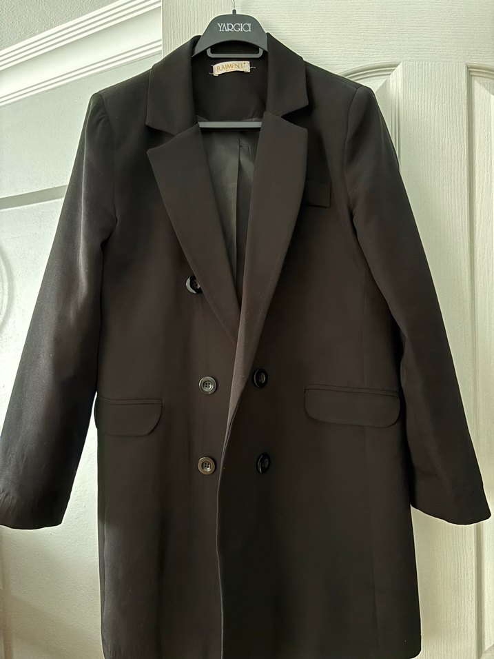 Siyah Kadın Ofis Blazeri, Düğmeli, Normal Boy - Görsel 2