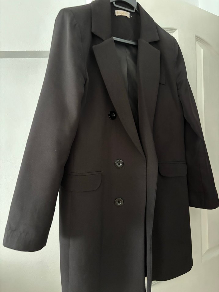 Siyah Kadın Ofis Blazeri, Düğmeli, Normal Boy - Görsel 3