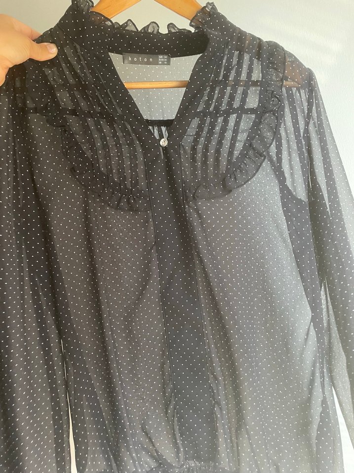 Puantiye Desenli Siyah Kadın Bluz - Görsel 4