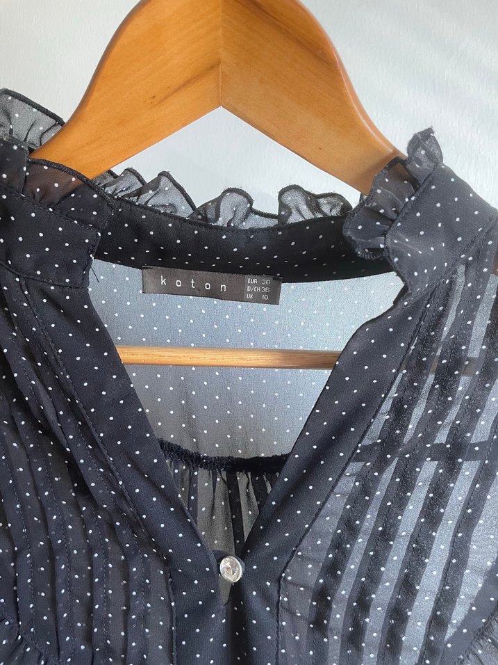 Puantiye Desenli Siyah Kadın Bluz - Görsel 2