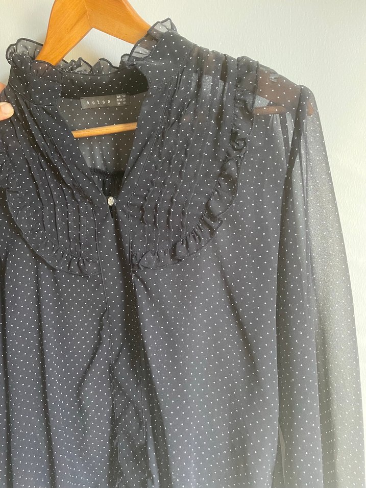 Puantiye Desenli Siyah Kadın Bluz - Görsel 3