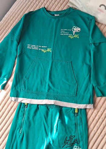 Erkek Çocuk Fermuarlı Rahat Yeşil Eşofman - Görsel 3