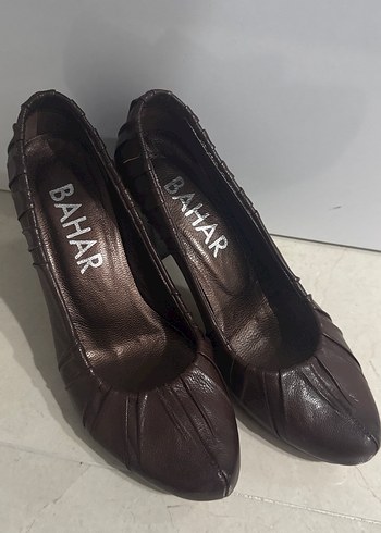 Kahverengi Pileli Stiletto Topuklu Kadın Ayakkabı - Görsel 2