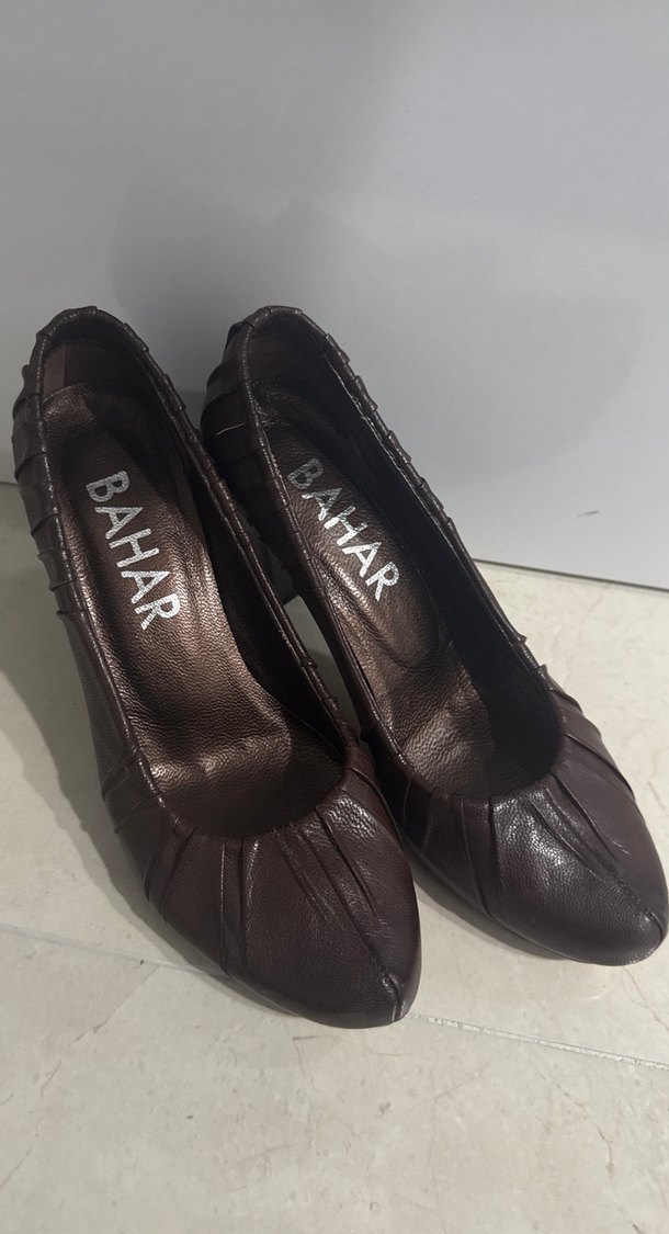 Kahverengi Pileli Stiletto Topuklu Kadın Ayakkabı - Görsel 2