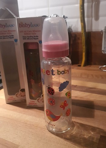 BabyJem Sweet Baby Desenli Pembe Cam Biberon 250ml