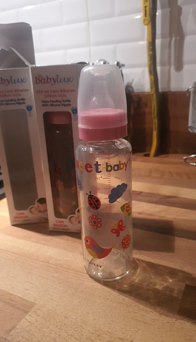 Sweet Baby Desenli Pembe Cam Biberon 250ml - Görsel 2