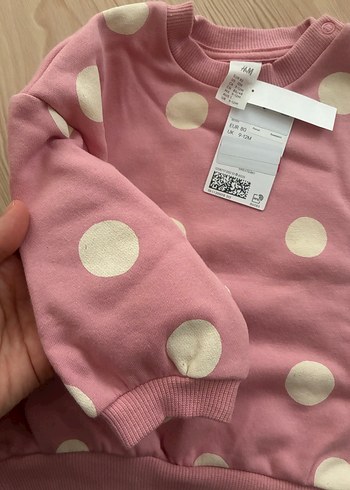 Kız Çocuk Pembe Puantiyeli Düğmeli Sweatshirt - Görsel 3
