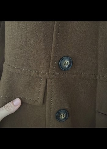 Düğmeli Kahverengi Süet Kadın Kaban - Görsel 3