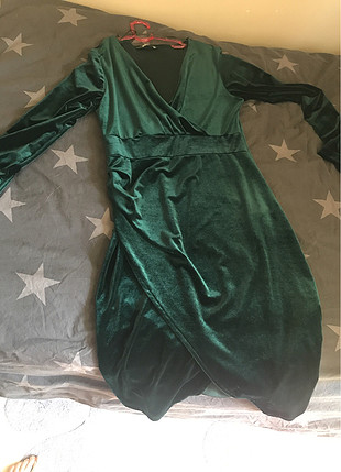 Süet koyu yeşil elbise