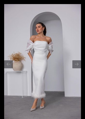 Beyaz midi boy abiye elbise nikah elbisesi