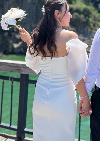 m Beden beyaz Renk Beyaz midi boy abiye elbise nikah elbisesi