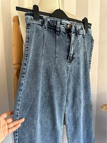 Diğer Bol paça yüksek bel likralı jean