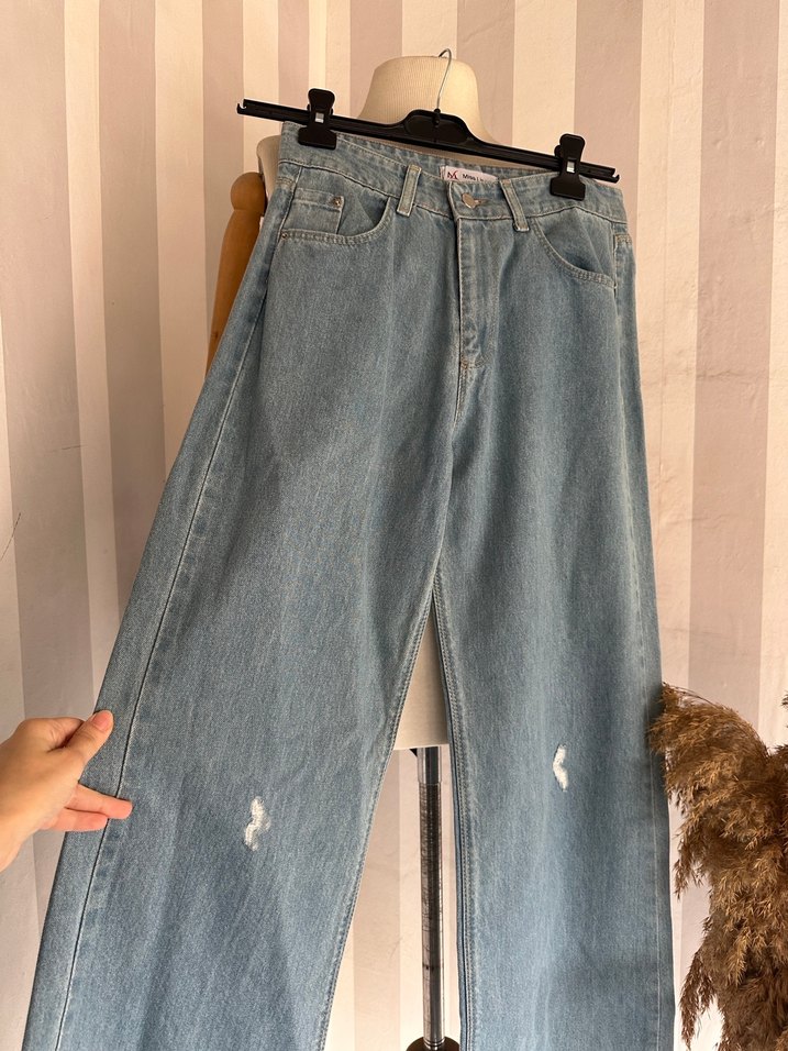 Bol paça yüksek bel jean - Görsel 4