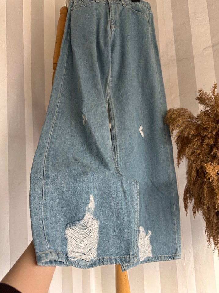 Bol paça yüksek bel jean - Görsel 3