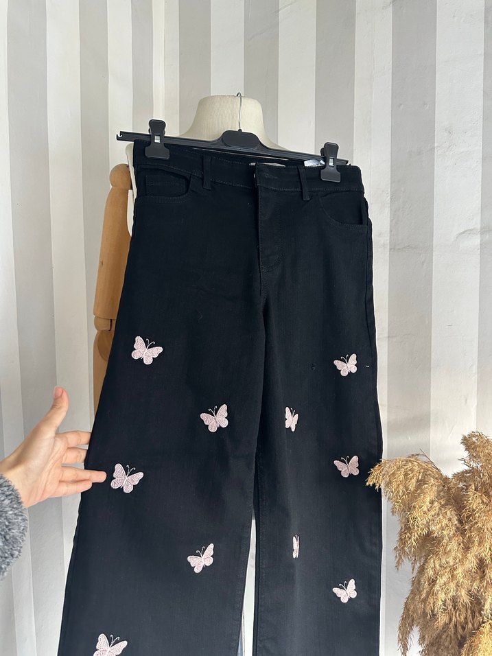 Yüksek bel bol paça jean - Görsel 2