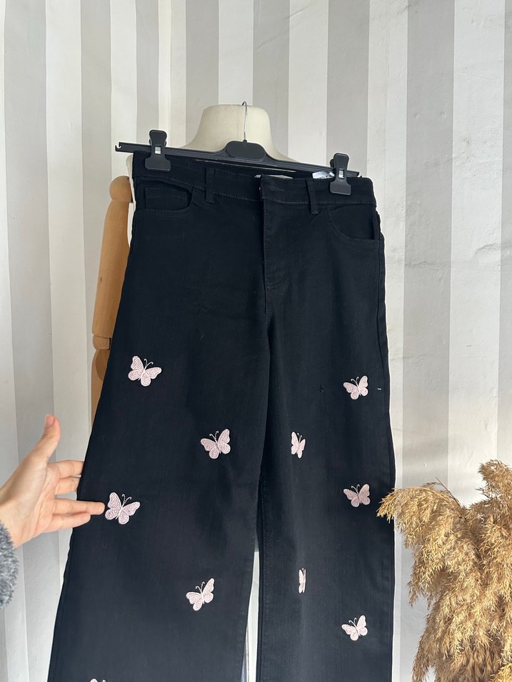 Yüksek bel bol paça jean - Görsel 4