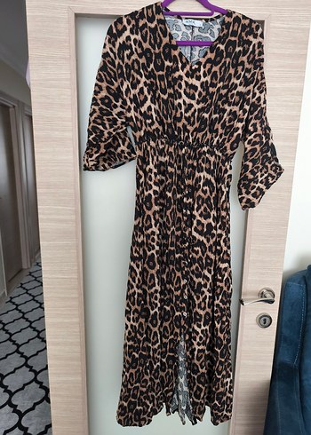 Leopar Desenli Uzun Bohem Elbise