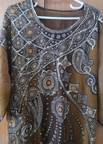 Bohem Tarz Uzun Kollu Kahverengi abaya
