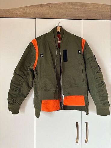m Beden haki Renk Twist çift parça görünümlü bomber mont