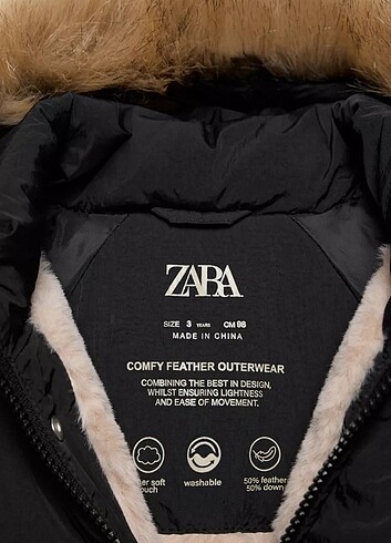 5 Yaş Beden siyah Renk ZARA SU GEÇİRMEZ UZUN KUŞ TÜYÜ ŞİŞME MONT
