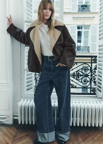 xl Beden kahverengi Renk ZARA ÇİFT TARAFLI İÇİ SUNİ YÜNLÜ CEKET KABAN