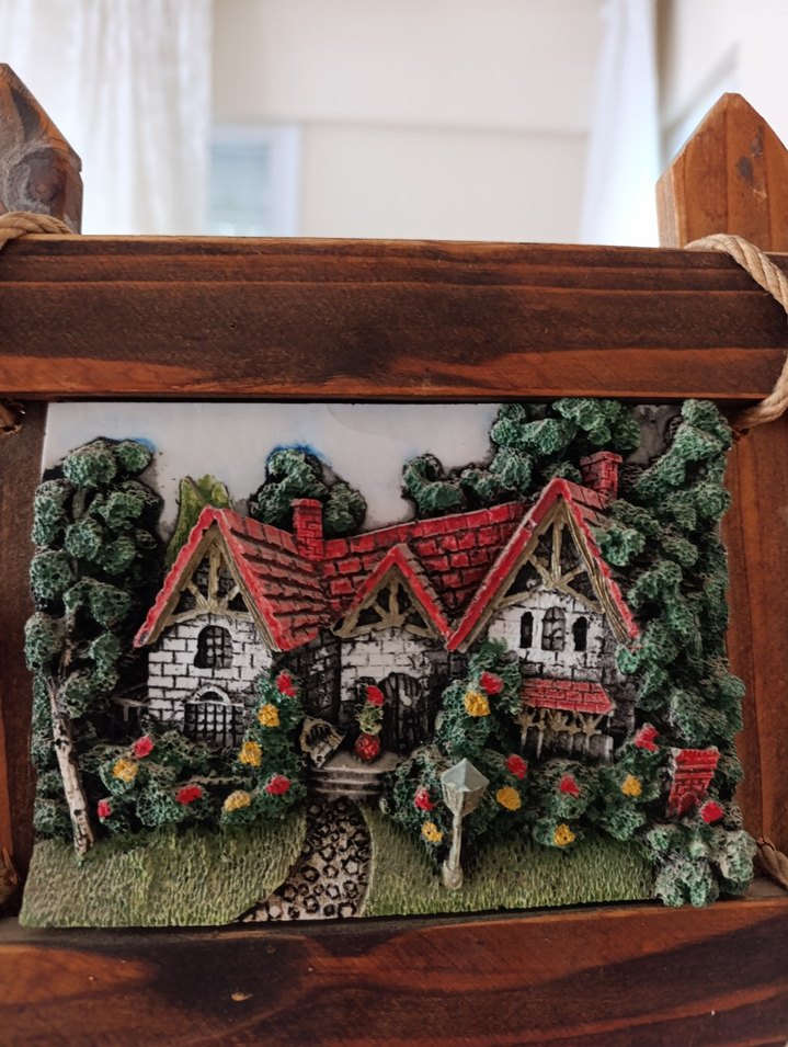 Ahşap Çerçeveli Oyma Taştan Köy Evi Tablosu - Görsel 4