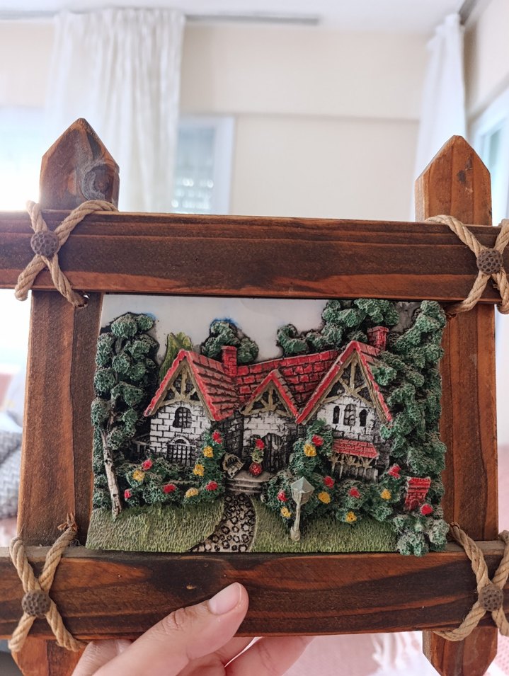 Ahşap Çerçeveli Oyma Taştan Köy Evi Tablosu - Görsel 2