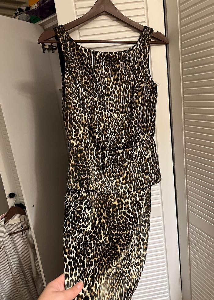 Saten leopar elbise - Görsel 2