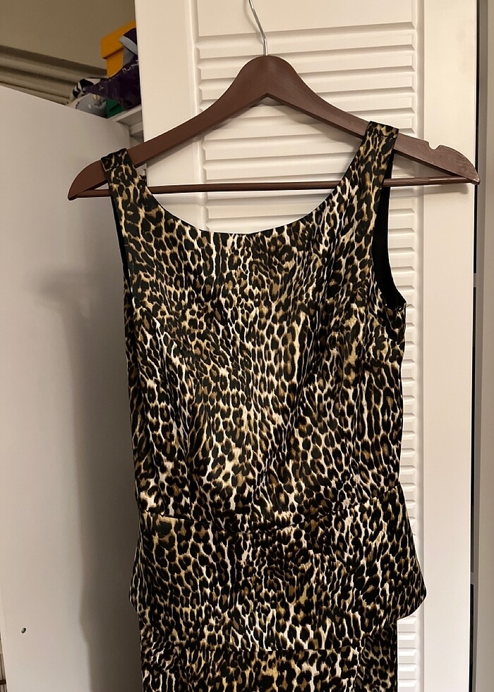 Saten leopar elbise - Görsel 4