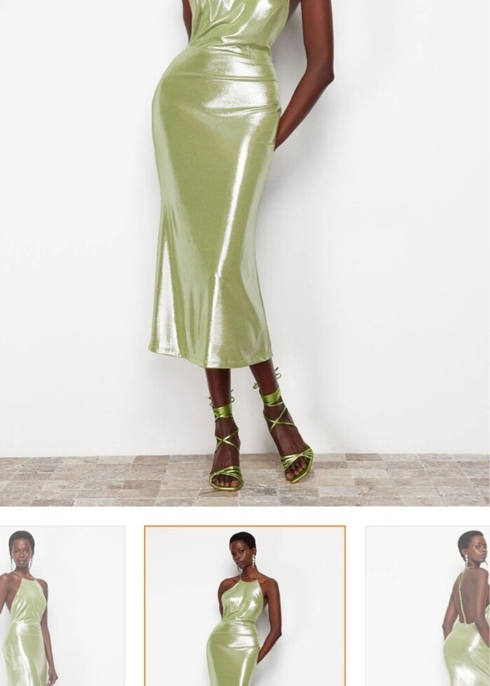 Açık yeşil metalik görünümlü abiye elbise mezuniyet elbisesi - Görsel 3