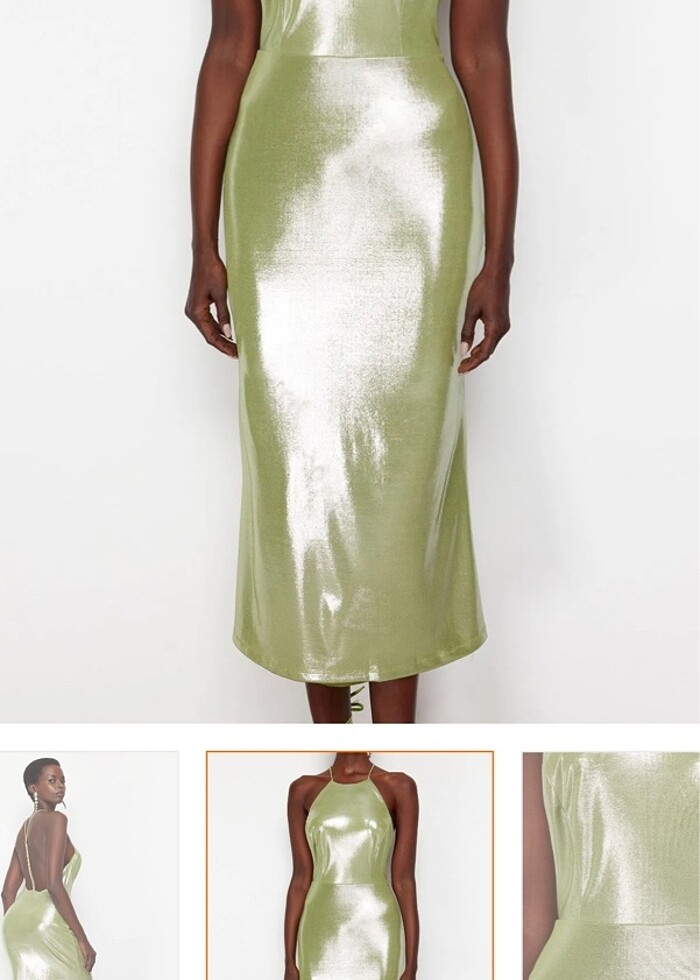 Açık yeşil metalik görünümlü abiye elbise mezuniyet elbisesi - Görsel 4