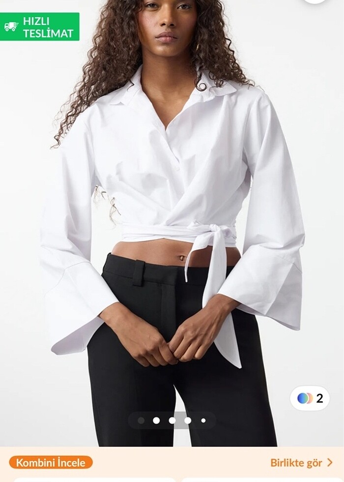 Bağlamalı beyaz gömlek - Görsel 3