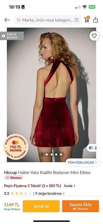 Halter yaka kadife mini gece elbisesi - Görsel 5